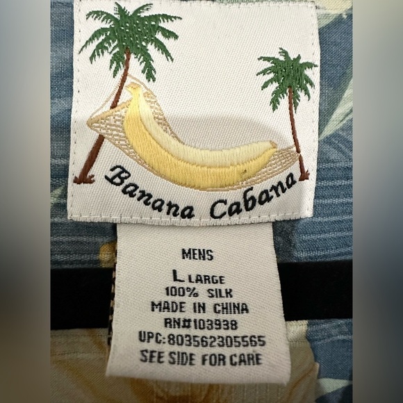VTG MEN'S BANANA CABANA FRENCH BLUE WITH FLORAL PRINT 100% SILK HAWAIIAN SHIRT L - Picture 4 of 4